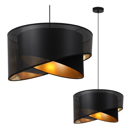 lampa sufitowa wiszaca z abazurem z siatki asti kolor czarny zlote dodatki skos styl nowoczesny 45cm