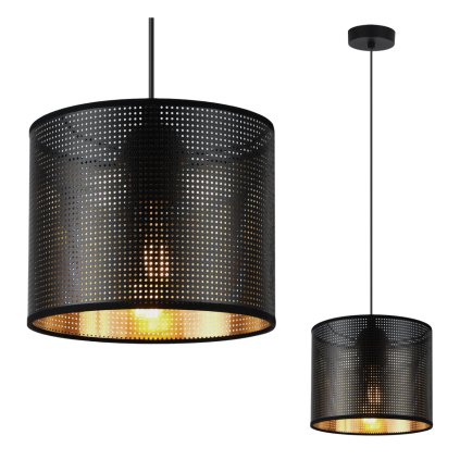 lampa sufitowa wiszaca z czarnym abazurem asti azurowy okragly zloty srodek styl nowoczesny 20cm