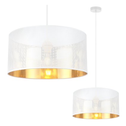 lampa sufitowa wiszaca z bialo zlotym abazurem asti pojedyncza azurowa do salonu jadalni pokoju