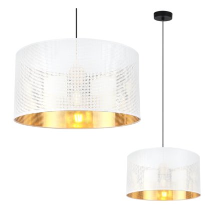 lampa sufitowa wiszaca asti bialy zyrandol glamour z azurowym abazurem zloty srodek do pokoju e27