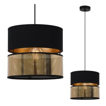 lampa sufitowa wiszaca z podwojnym czarnym abazurem asti azurowa tkanina styl nowoczesny 20cm