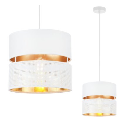 lampa sufitowa wiszaca asti bialy zyrandol z abazurem zloty srodek do jadalni pokoju nad stol 20cm