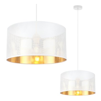 lampa sufitowa wiszaca asti azurowy bialy abazur ze zlotym srodkiem w stylu glamour okragly 35cm