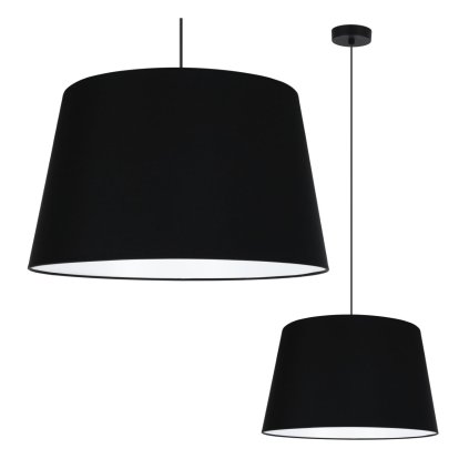lampa sufitowa wiszaca gaja duzy klasyczny czarny abazur z bawelny stozek 44cm pojedynczy