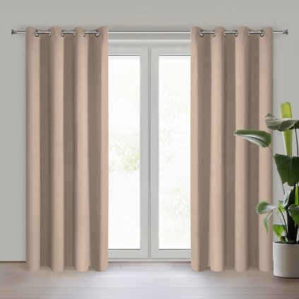 ZATEMŇOVACÍ ZÁVĚS NA KROUŽCÍCH LOGAN 140X270 CM BÉŽOVÁ