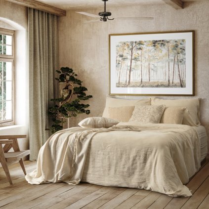 LNĚNÉ POVLEČENÍ LINEN 200X220 CM, 2 KS 70X80 CM KRÉMOVÉ