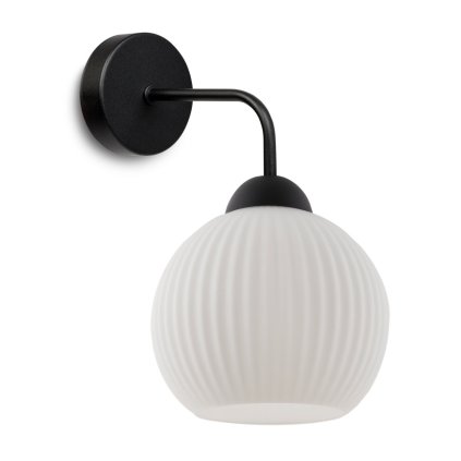 lampa scienna kinkiet riffle biala szklana kula w stylu glamour do sypialni salonu przedpokoju