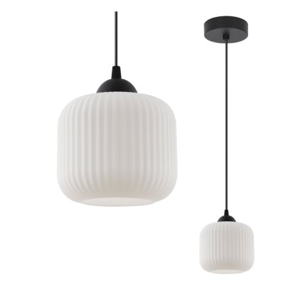 lampa wiszaca riffle sufitowa szklany bialy walec w stylu glamour nad stol i wyspe 1xe27