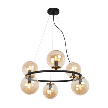 lampa sufitowa wiszaca aura nowoczesny glamour czarna obrecz z miodowymi kloszami