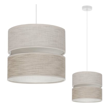 lampa wiszaca sufitowa len bezowy zyrandol z okraglym abazurem z lnu styl boho srednica 20cm