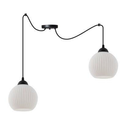 lampa sufitowa wiszaca pajak loft riffle biala ryflowana kula 2 zrodla swiatla do salonu i jadalni