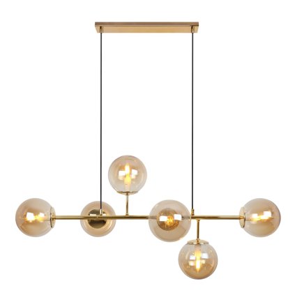 lampa sufitowa wiszaca siena zloty zyrandol z kloszami w kolorze topazowym szklane kule loft