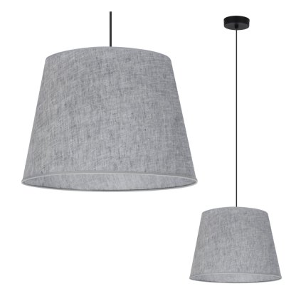 lampa sufitowa wiszaca zyrandol len stozkowy okragly abazur w kolorze szarym styl boho 38cm