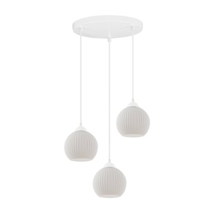 lampa sufitowa zyrandol riffle kolor bialy trzy szklane kule w stylu nowoczesnym do kuchni i jadalni