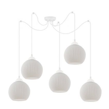 lampa sufitowa zyrandol riffle kolor bialy szklane kule glamour do jadalni salonu pokoju