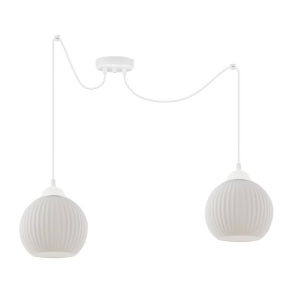 lampa sufitowa zyrandol pajak riffle podwojna dwie biale szklane kule o ryflowanej strukturze glamour