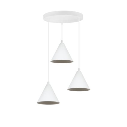 lampa sufitowa wiszaca soho potrojna biale stozkowe klosze do kuchni salonu jadalni