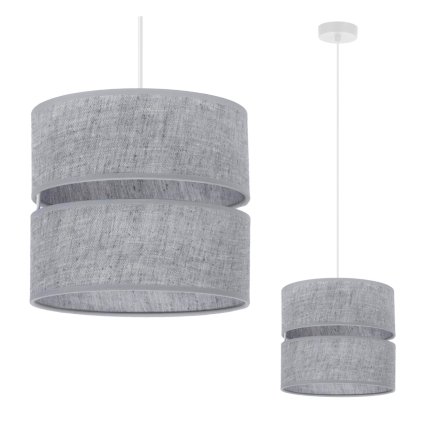lampa sufitowa wiszaca len zyrandol z abazurem duo tkanina lniana kolor szary do sypialni e27