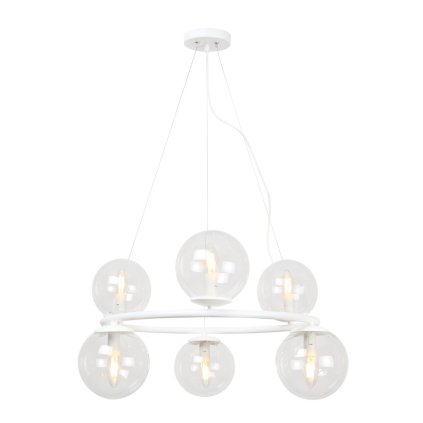 lampa sufitowa wiszaca zyrandol aura biala obrecz przezroczyste szklane klosze do kuchni salonu