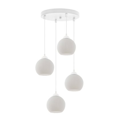 lampa sufitowa zyrandol riffle kolor bialy listwa z czterema szklanymi kulami w stylu glamour
