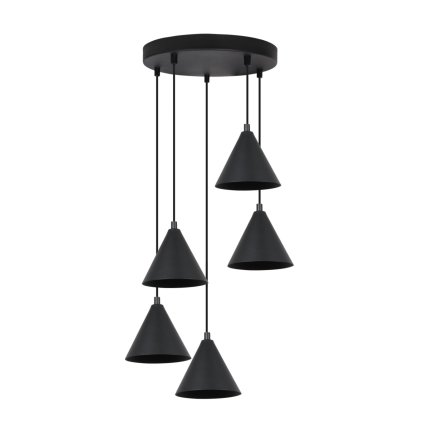 lampa wiszaca zyrandol soho czarna okragla listwa z piecioma stozkami 14cm do kuchni lazienki