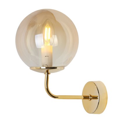 kinkiet scienny siena pojedynczy zlota konstrukcja topazowy szklany klosz kula 15cm