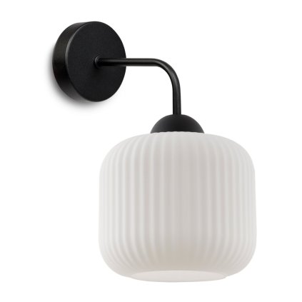 lampa scienna kinkiet riffle szklany ryflowany walec w kolorze bialym styl glamour gwint e27