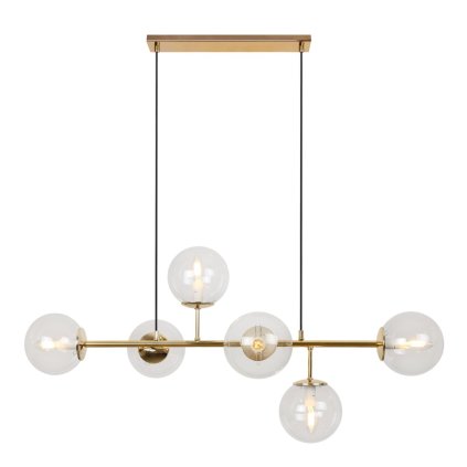 lampa sufitowa wiszaca siena zloty dlugi zyrandol ze szklanymi kloszami w ksztalcie kuli 6 zrodel