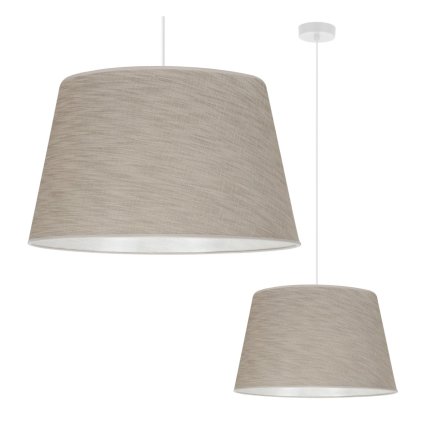 lampa sufitowa wiszaca z duzym abazurem len bezowy zyrandol do jadalni sypialni pokoju