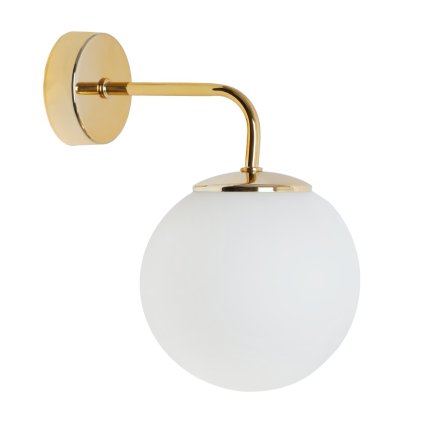 lampa scienna typu kinkiet siena zlota konstrukcja biala szklana kula styl nowoczesny glamour