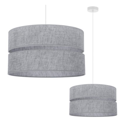 lampa sufitowa wiszaca zyrandol len duzy szary abazur o podwojnej konstrukcji do salonu i kuchni