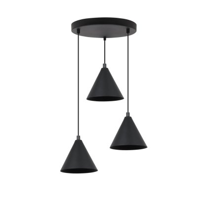 lampa sufitowa wiszaca soho czarna konstrukcja trzy klosze w ksztalcie stozkow do kuchni jadalni