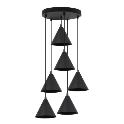 lampa wiszaca czarny zyrandol soho 6 stozkowych kloszy na czarnej listwie nad stol i wyspe