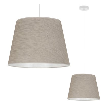 lampa wiszaca sufitowa z abazurem len zyrandol pojedynczy stozek naturalna tkanina nad stol