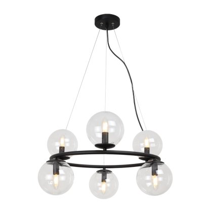 lampa sufitowa wiszaca aura zyrandol ring kule z przezroczystymi szklanymi kloszami styl loft