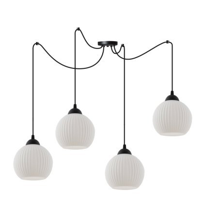 lampa sufitowa wiszaca riffle czarny pajak loft z 4 szklanymi kulami o ryflowanej powierzchni e27