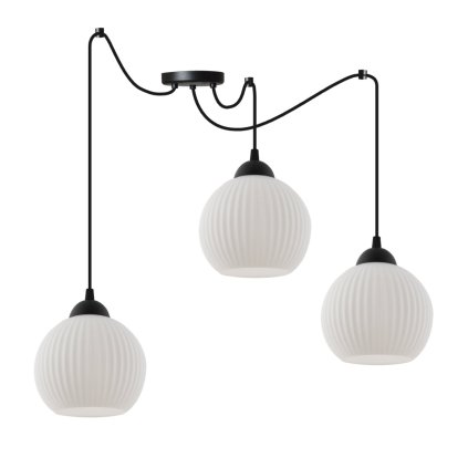 lampa sufitowa wiszaca riffle biala kula czarna konstrukcja typu pajak w stylu loft do 200cm dlugosci