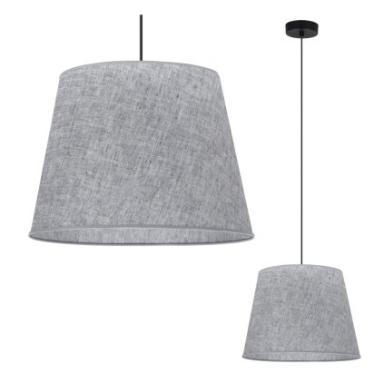 lampa sufitowa wiszaca len zyrandol z szarym abazurem w ksztalcie stozka do kuchni i salonu