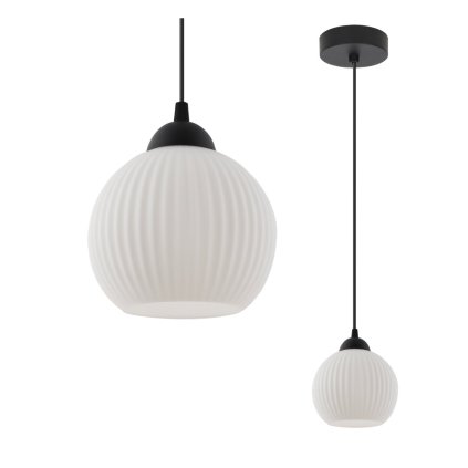 lampa sufitowa zyrandol riffle pojedyncza biala ryflowana kula do kuchni salonu lazienki 14cm