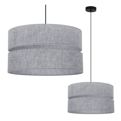 lampa sufitowa wiszaca z abazurem len szary zyrandol z ekologicznej tkaniny do pokoju sypialni