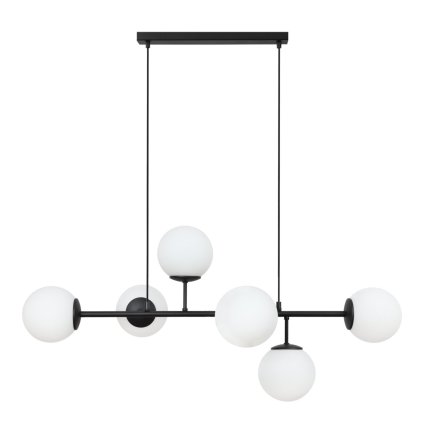 lampa sufitowa wiszaca siena dlugi czarny zyrandol z bialymi szklanymi kulami styl loft 6 zrodel