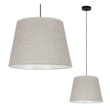 lampa sufitowa wiszaca z abazurem len bezowa lniana tkanina stozek do sypialni pokoju e27