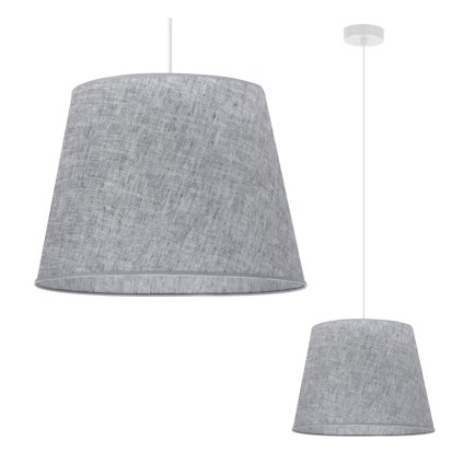 lampa sufitowa wiszaca len klasyczny szary abazur w szarym kolorze naturalny nad stol lozko