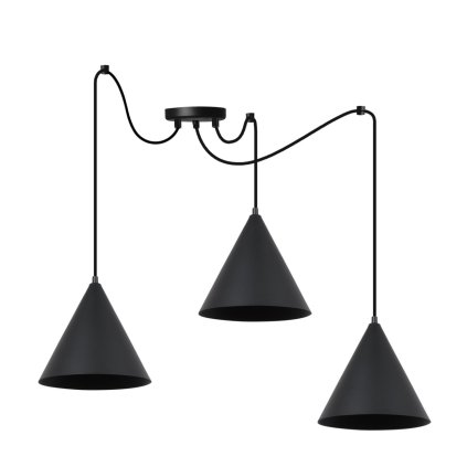 lampa wiszaca sufitowa typu pajak soho styl nowoczesny czarna konstrukcja trzy stozkowe klosze