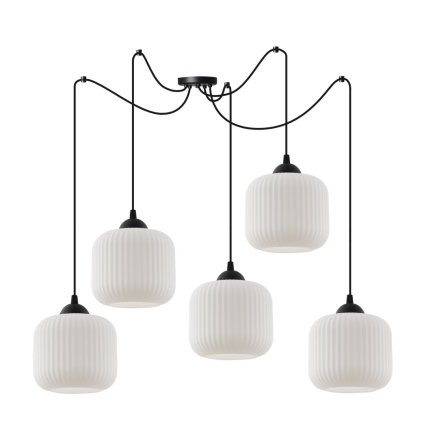 lampa wiszaca zyrandol riffle bialy klosz walec o ryflowanej strukturze 5 zrodel nad stol i wyspe