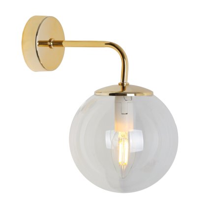 lampa scienna typu kinkiet siena zlota konstrukcja bezbarwna szklana kula pojedyncza 15cm