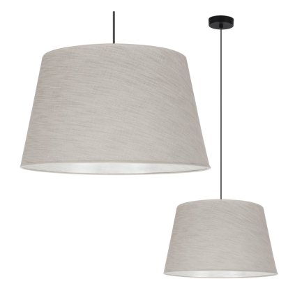 lampa sufitowa wiszaca len zyrandol z jasnobezowym abazurem z lnu ekologiczny do jadalni