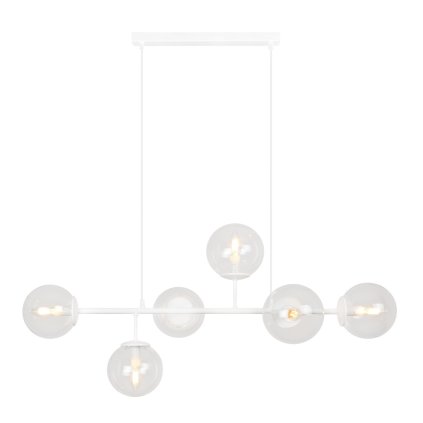 lampa sufitowa wiszaca siena bialy zyrandol ze szklanymi kloszami bezbarwne kule molekularny