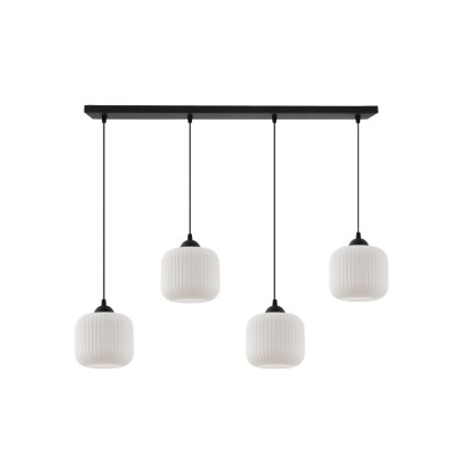 lampa wiszaca zyrandol riffle 4 zrodla swiatla biale ryflowane klosze w ksztalcie walca nad stol i wyspe