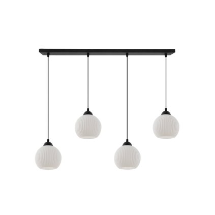 lampa sufitowa wiszaca riffle czarna konstrukcja biale szklane kule 14cm na 4 zarowki